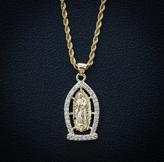 Virgin Mary CZ Necklace - Gold