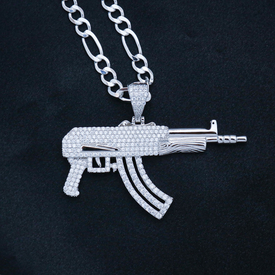 Iced Out AK - 47 Gun Pendant - 925 Silver