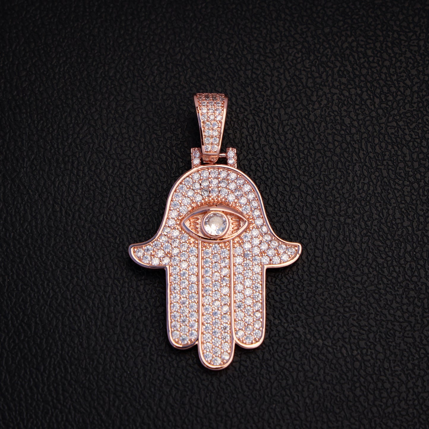 Iced Out Hamsah Pendant - Rose Gold