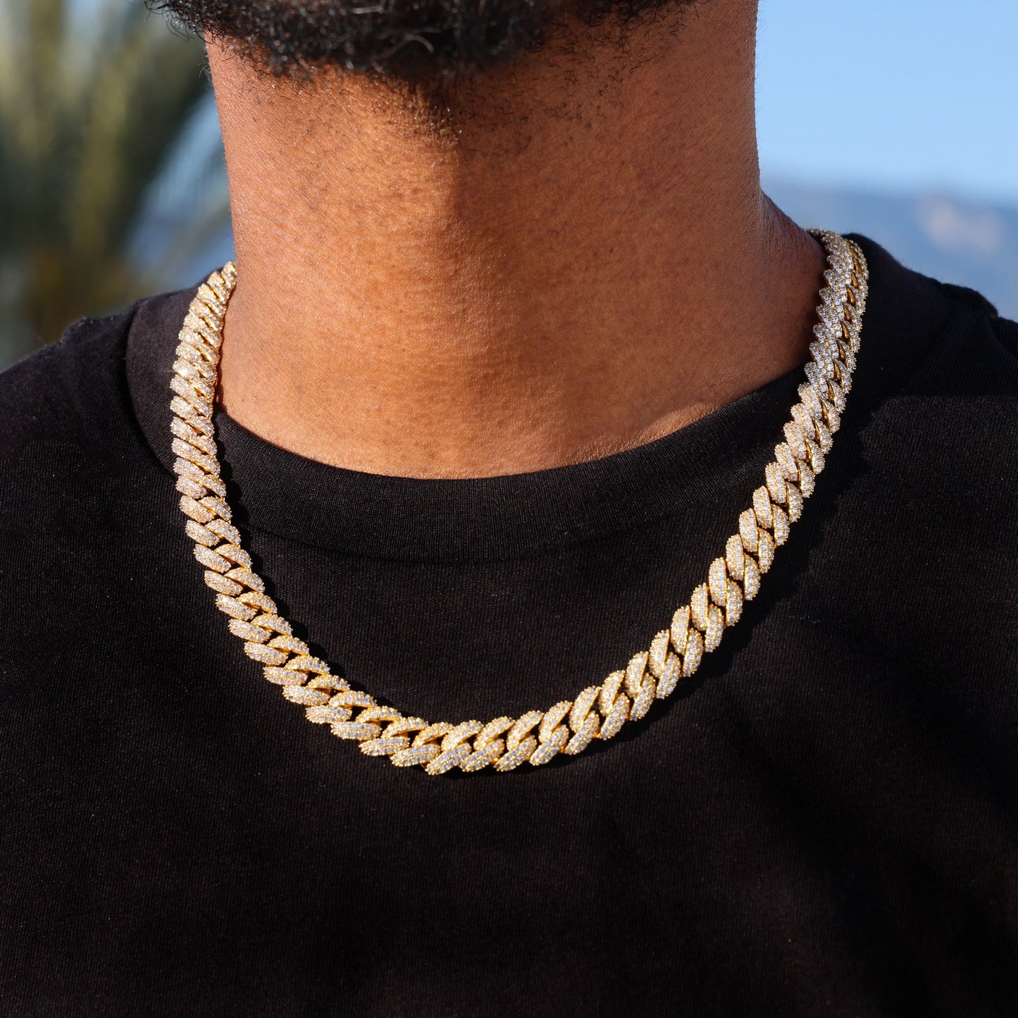 10mm Moissanite Cuban Link Chain - Gold over 925 Silver