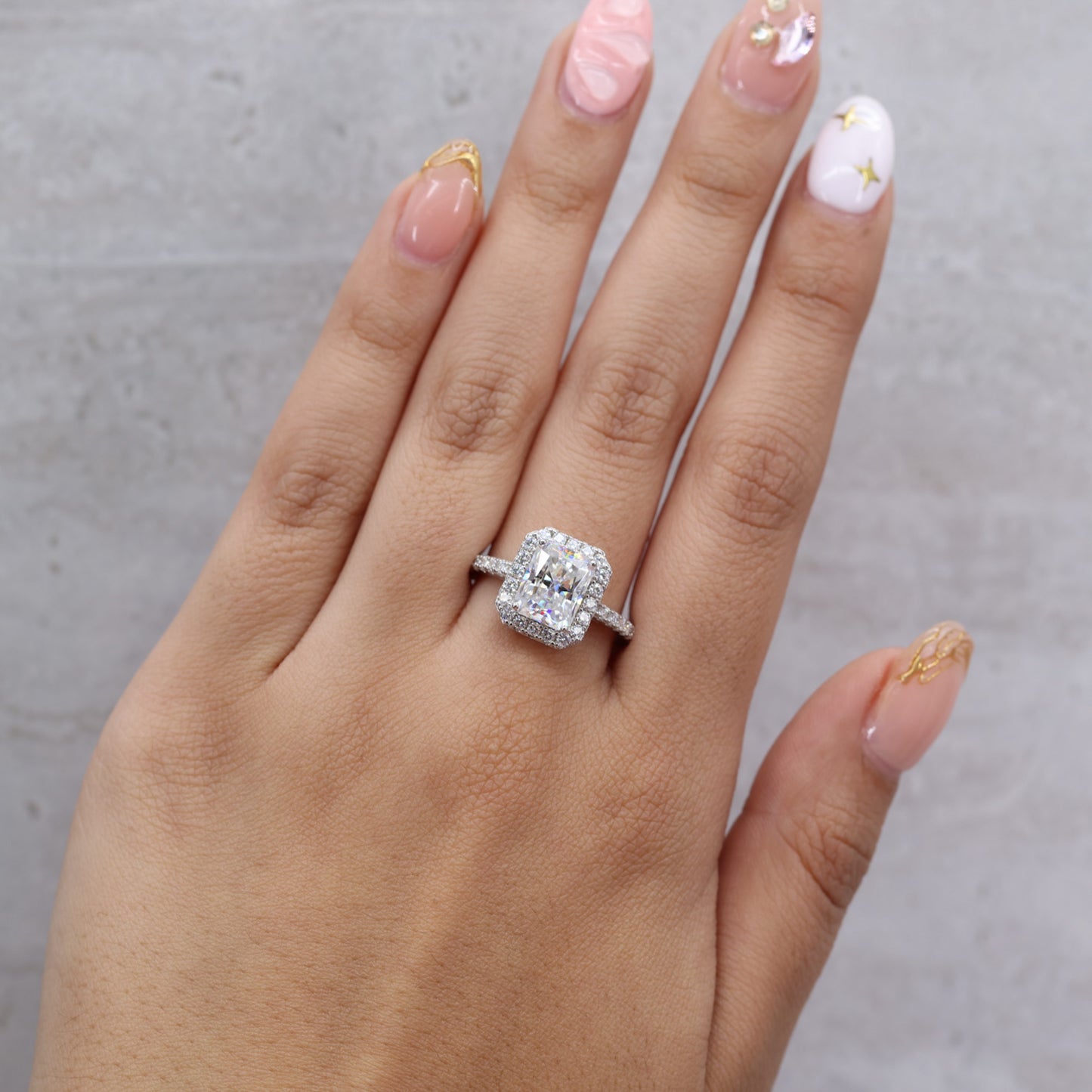 3ct Moissanite Radiant Cut Halo Ring - 925 Silver