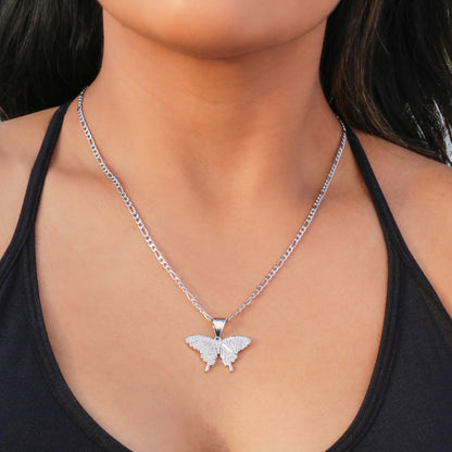 Small Butterfly Necklace - White Gold