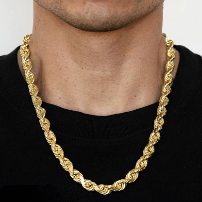 12mm Solid Diamond Cut Rope Chain - 14k Gold