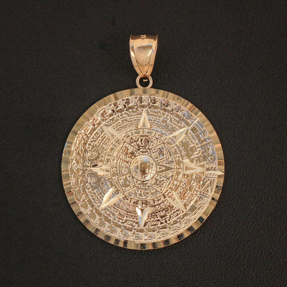Aztec Calendar Pendant - Real 14k Gold