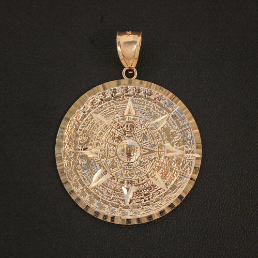 Aztec Calendar Pendant - Real 14k Gold