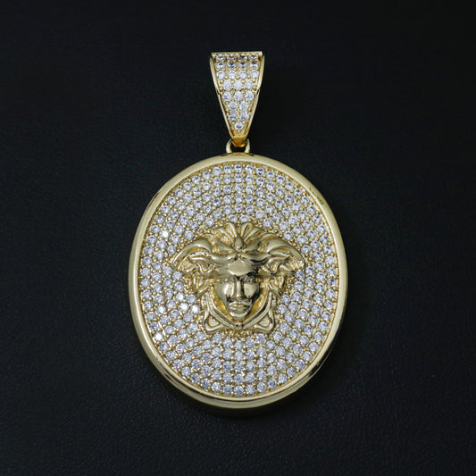 Iced Medusa Medallion Pendant - Gold