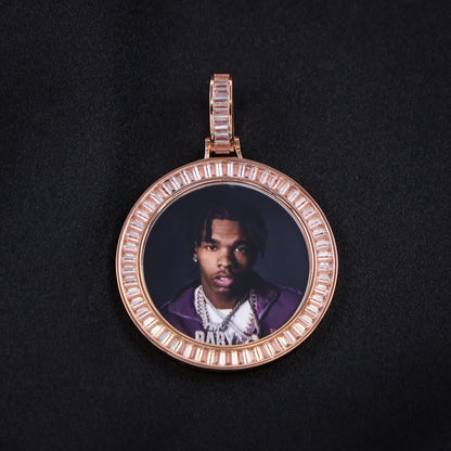 Custom Baguette Circle Photo Pendant - Rose Gold