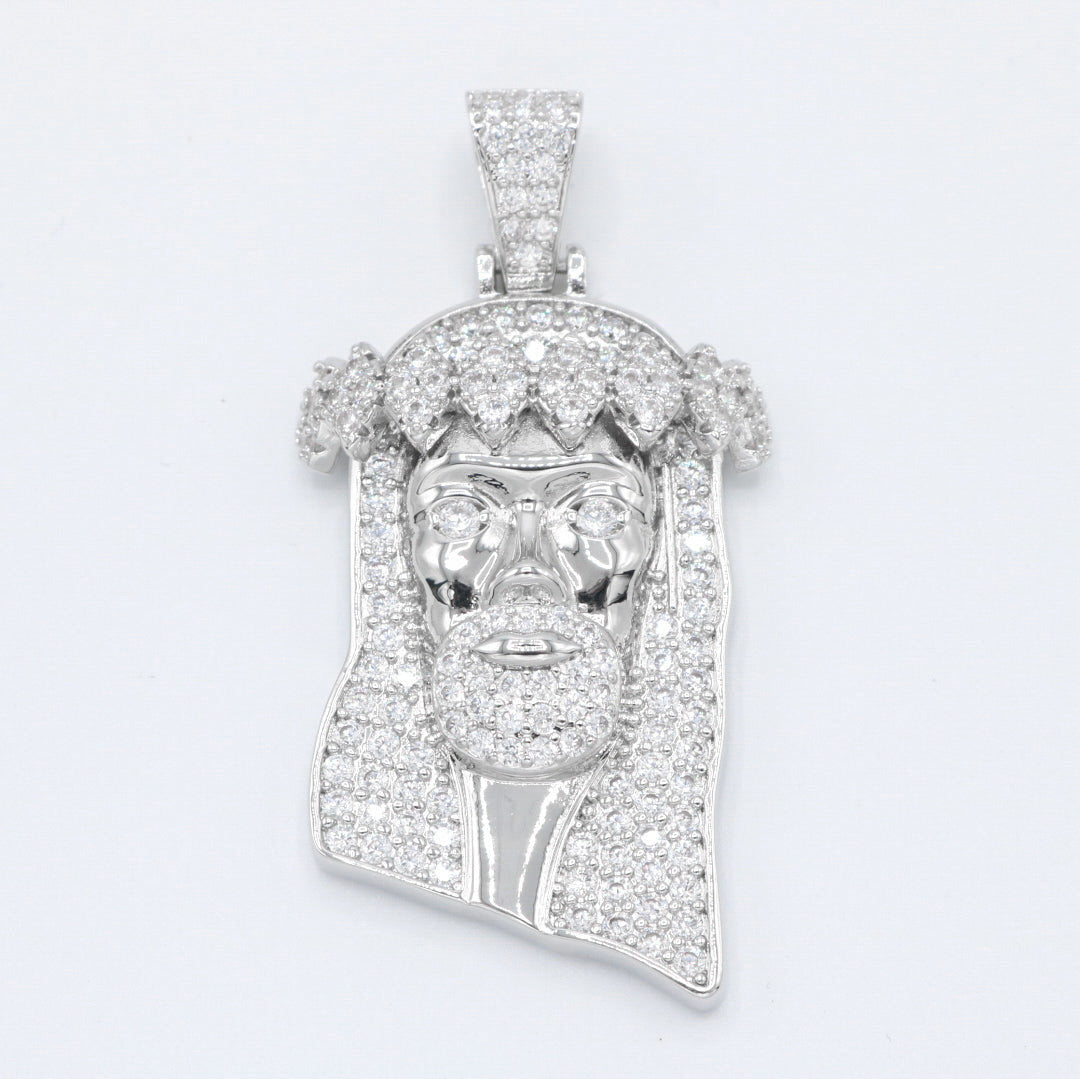 Iced Jesus Head Pendant - 925 Silver