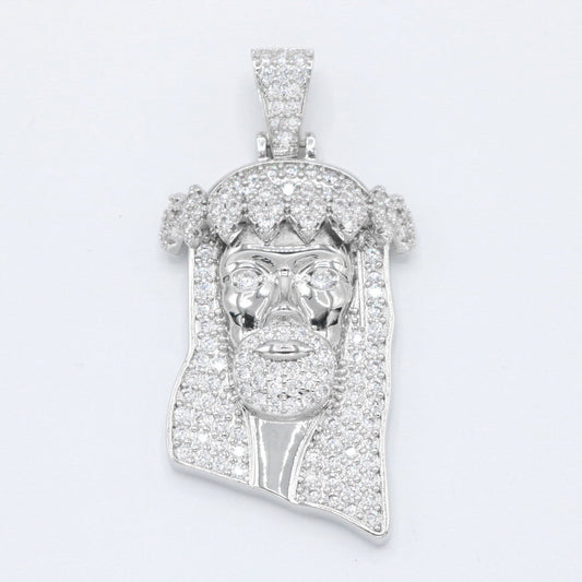 Iced Jesus Head Pendant - 925 Silver