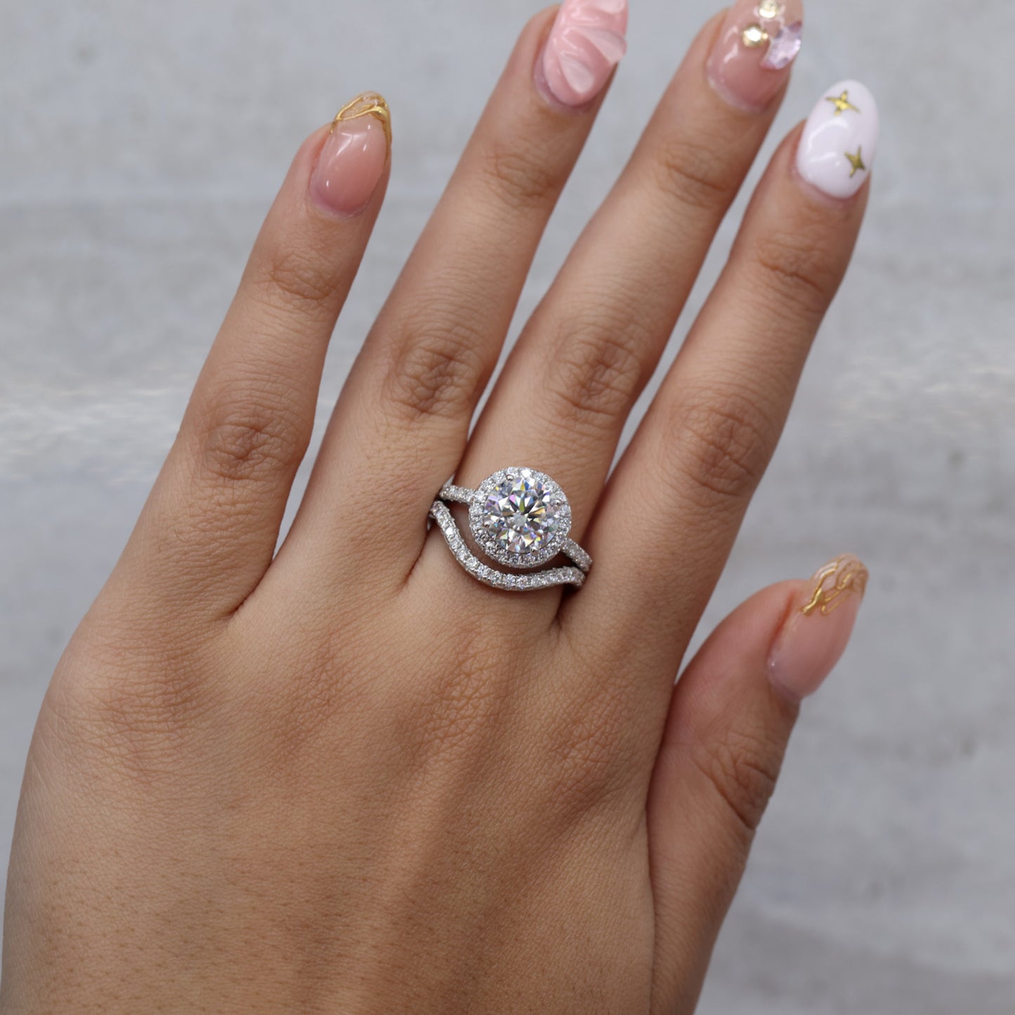3ct Moissanite Round Brilliant Cut Halo Ring - 925 Silver