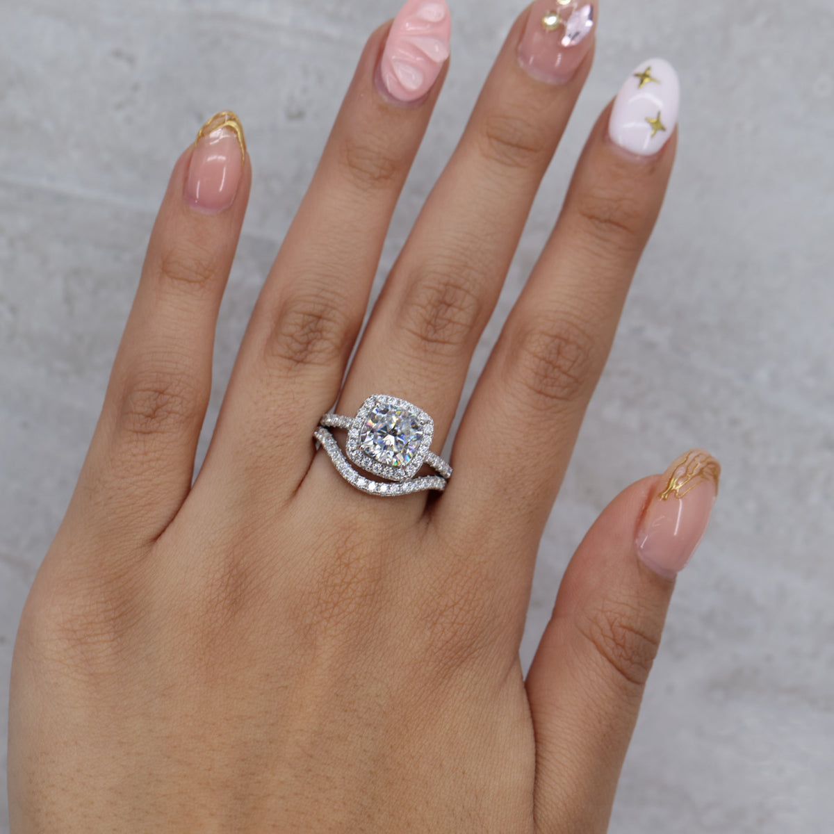 3ct Moissanite Cushion Cut Halo Ring - 925 Silver