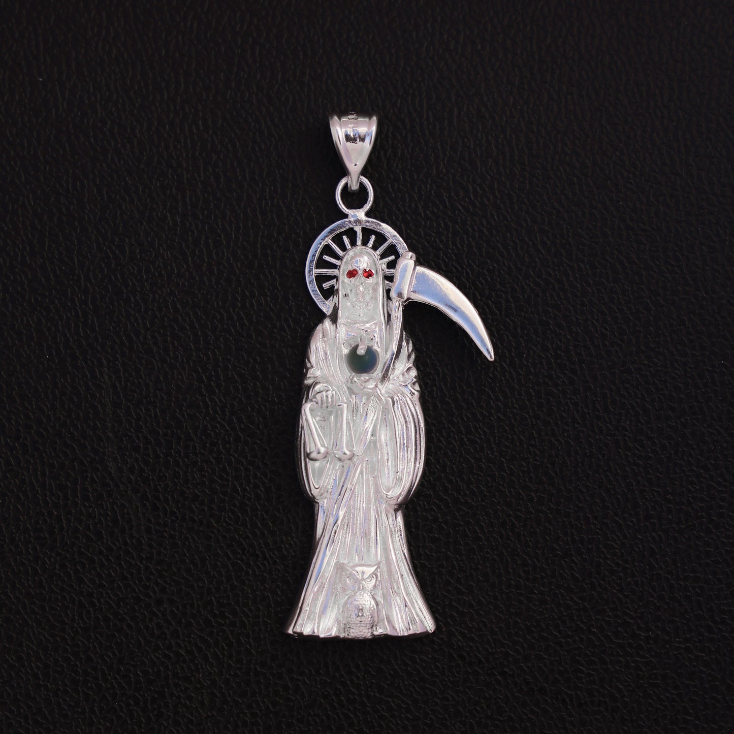 Santa Muerte with Red Eyes Pendant - 925 Silver