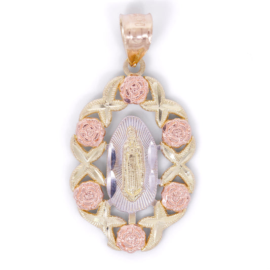Rose Virgin Mary 3-Tone Pendant - 10k Gold