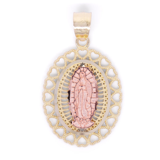 Heart Bezel Virgin Mary 2-Tone Pendant - 10k Gold