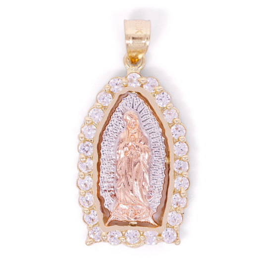 Iced Virgin Mary 3-Tone Pendant - 10k Gold