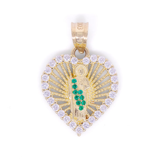 Iced Heart San Judas Pendant - 10k Gold