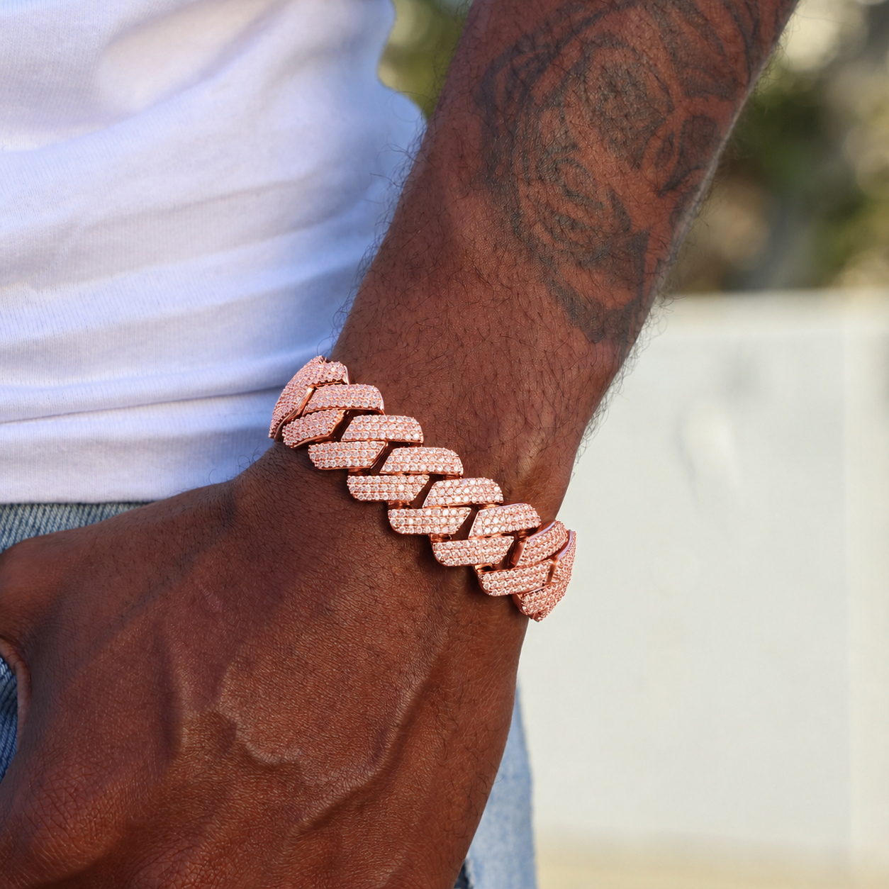 19mm Moissanite Prong Link bracelet - Rose Gold over 925 Silver