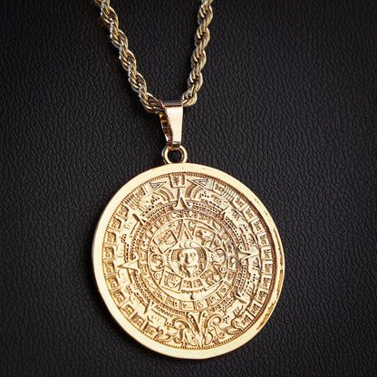 Big Aztec Calendar Pendant - Gold