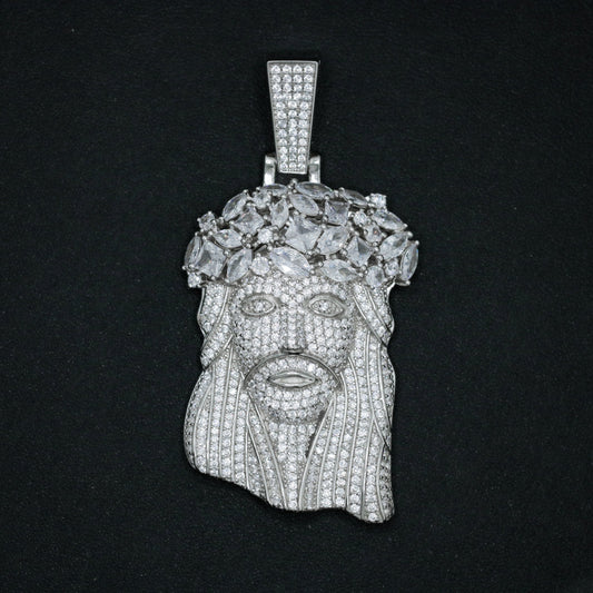 Big Gemstone Jesus Pendant - Real 925 Silver