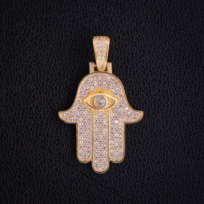 Iced Out Hamsah Pendant - Gold