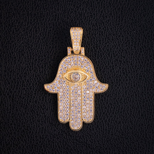 Iced Out Hamsah Pendant - Gold