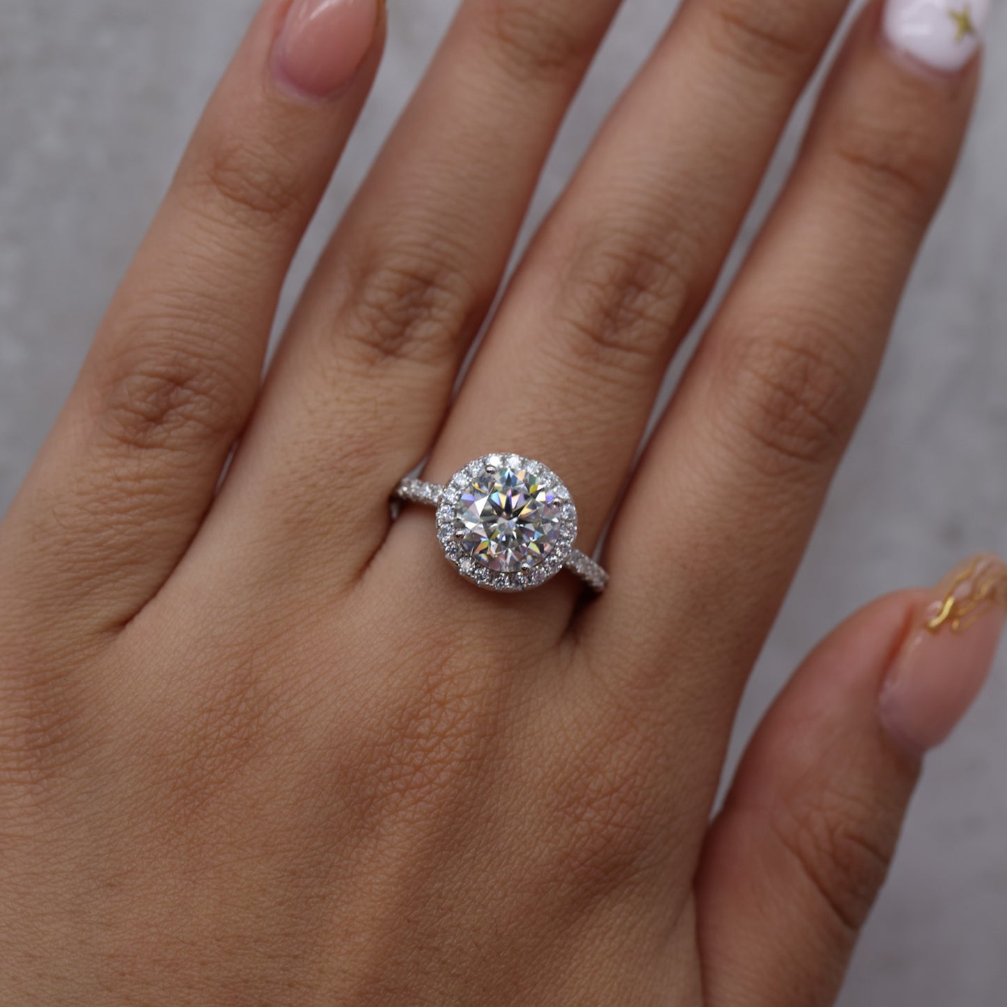 3ct Moissanite Round Brilliant Cut Halo Ring - 925 Silver