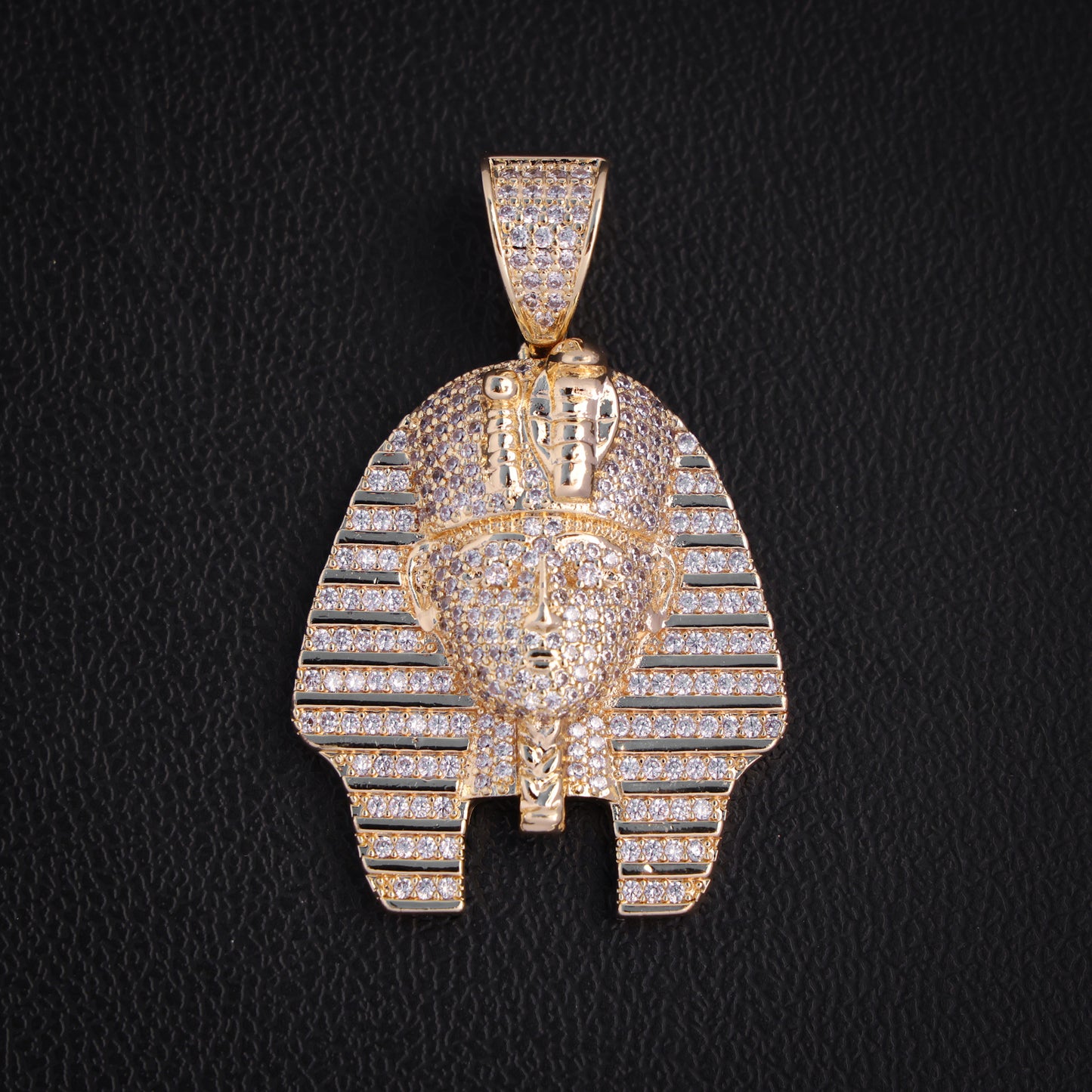 Fully Iced Egyptian Pharaoh Pendant - Gold