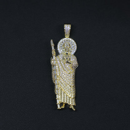 Fully Iced Baguette San Judas Pendant - Gold