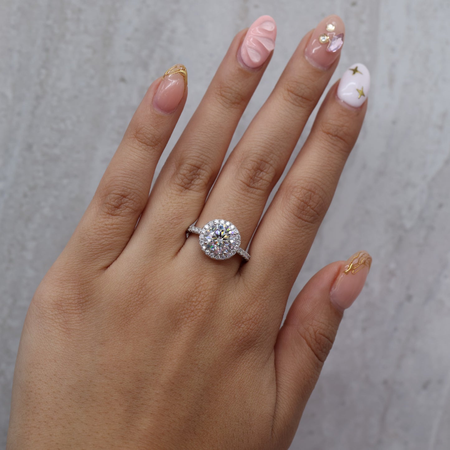 3ct Moissanite Round Brilliant Cut Halo Ring - 925 Silver