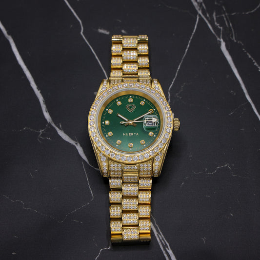 Iced Green Dial Huerta Watch - Gold