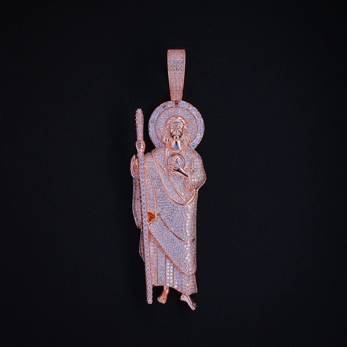 XL Fully Iced Out San Judas Pendant - Rose Gold