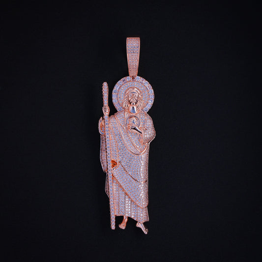 XL Fully Iced Out San Judas Pendant - Rose Gold