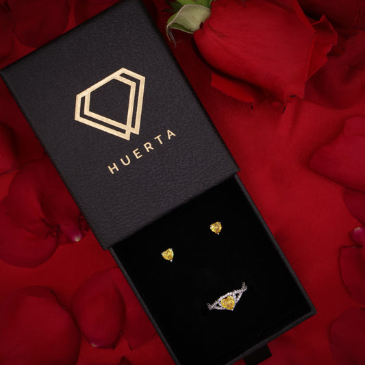 Yellow Heart Infinity Ring + Earrings Set - 925 Silver