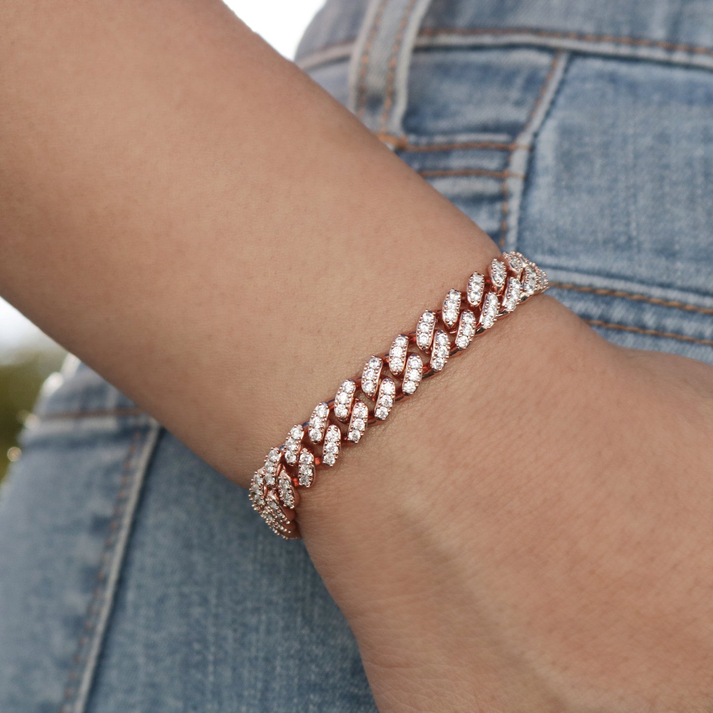 8mm Iced Out Cuban Bracelet - Rose Gold