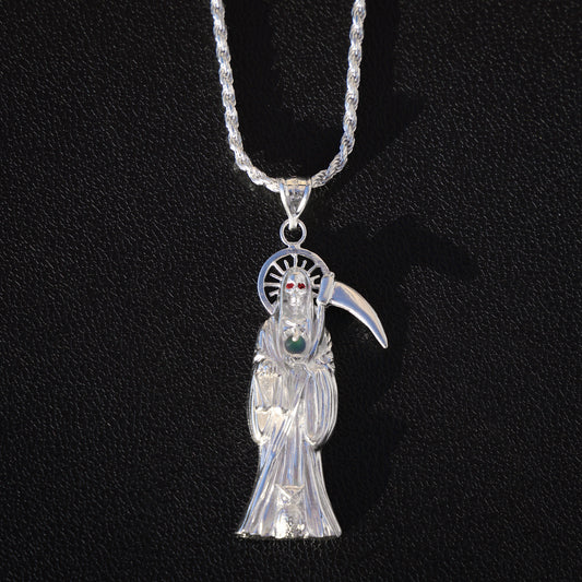 Santa Muerte with Red Eyes Pendant - 925 Silver