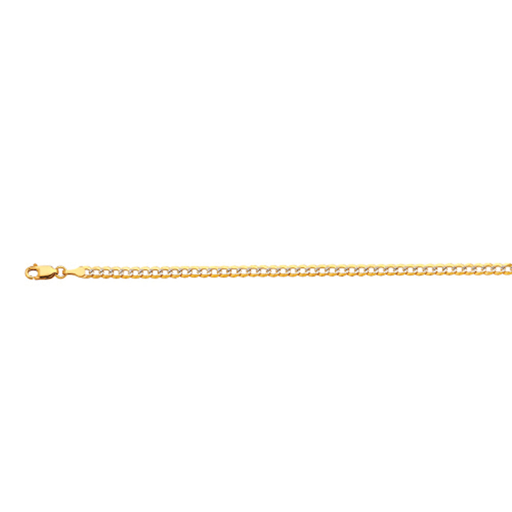 3.5mm Solid Pave Curb Cuban Chain  - 14k Gold