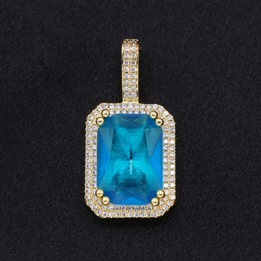 Iced Blue Stone Pendant  - Gold