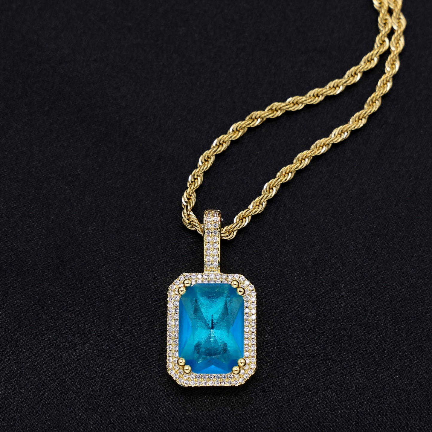 Iced Blue Stone Pendant  - Gold