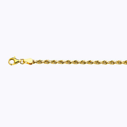 3mm Solid Diamond Cut Rope Chain - 14k Gold