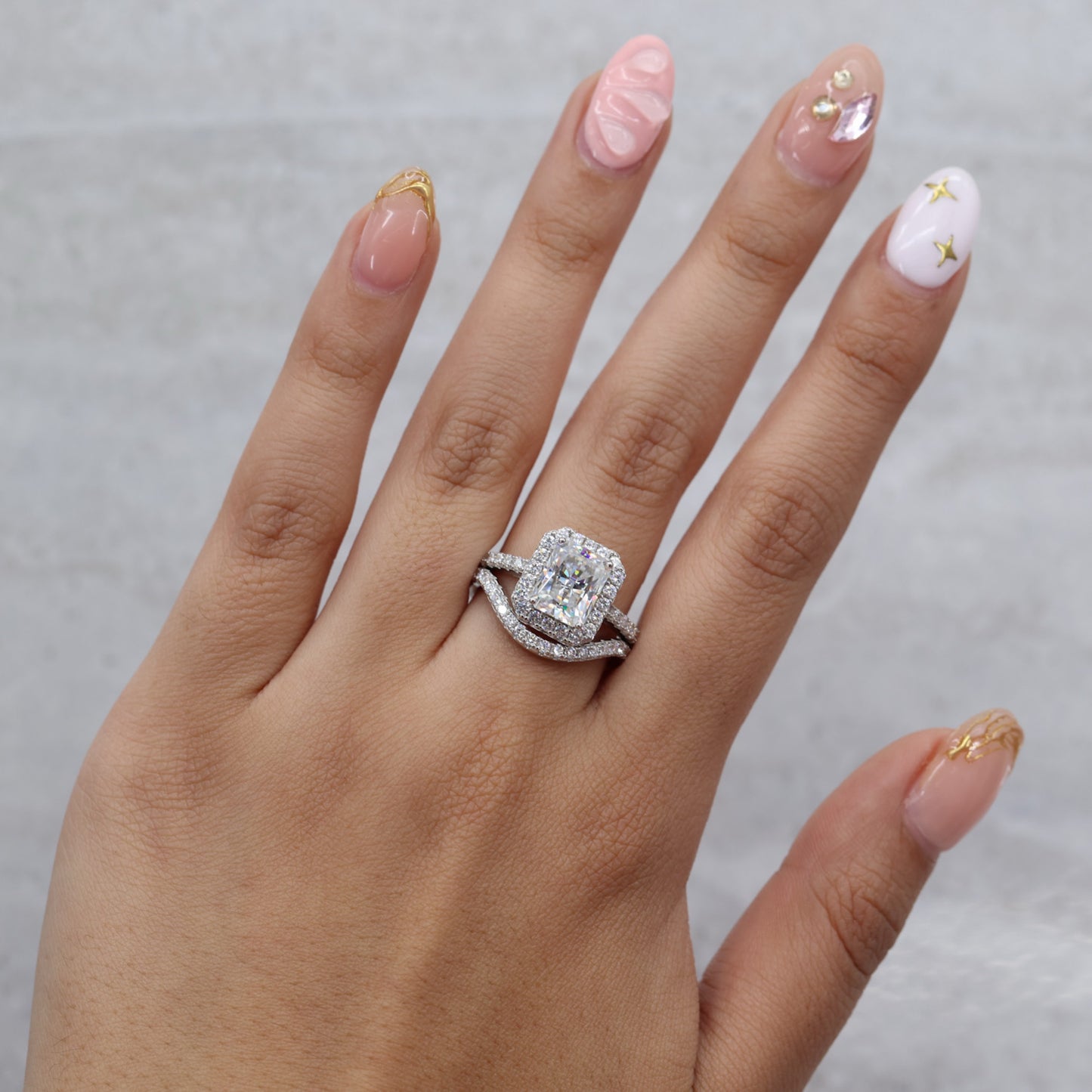 3ct Moissanite Radiant Cut Halo Ring - 925 Silver