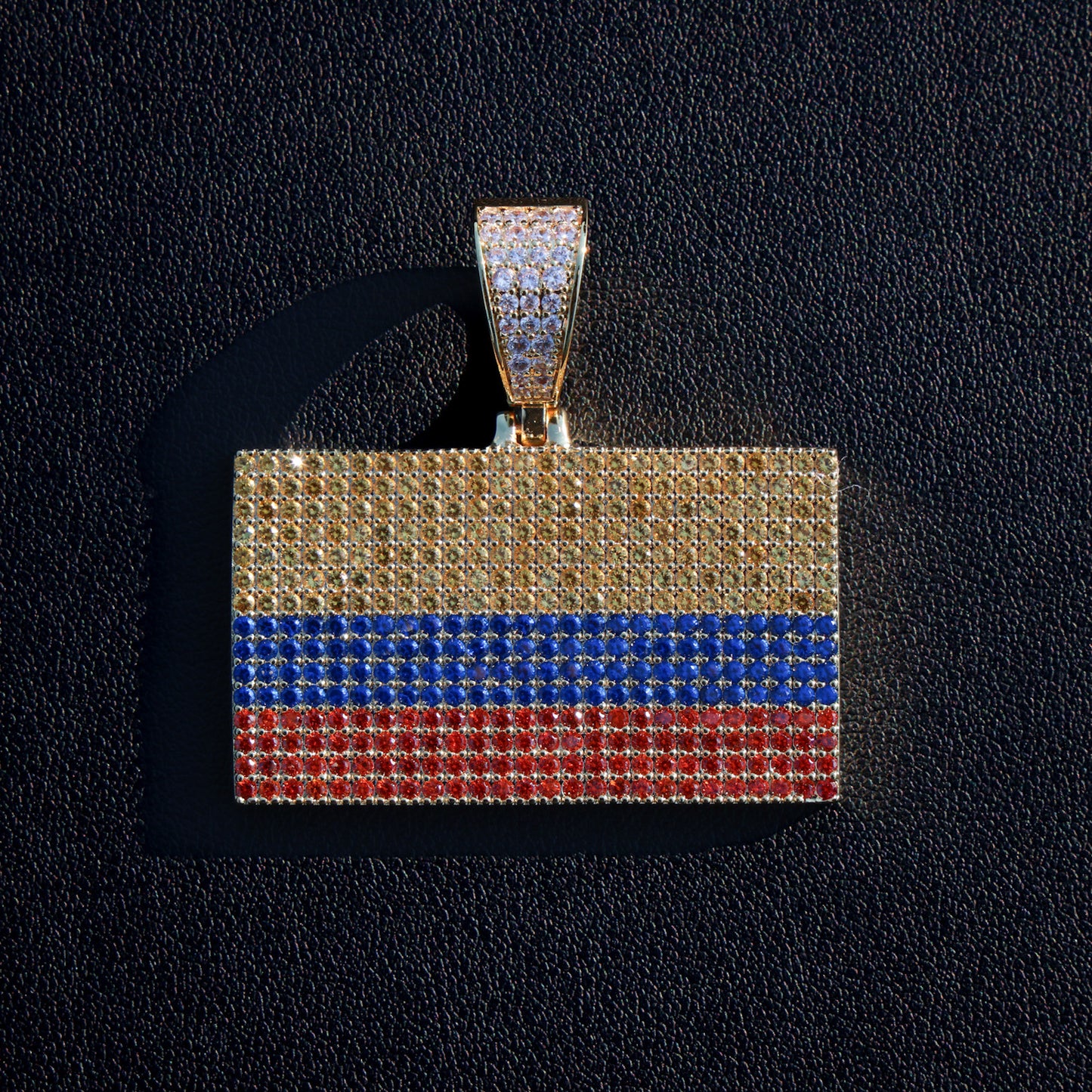 Iced out Colombia Flag Pendant - 14k Gold