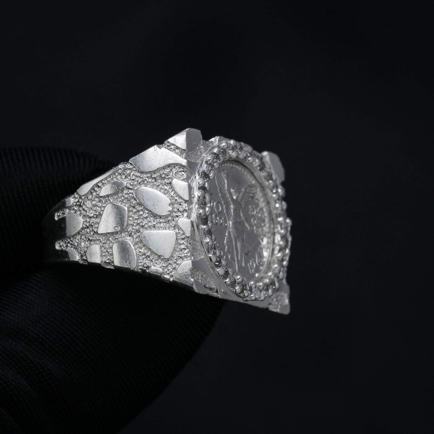 Large Squared Centenario Nugget Ring - 925 Silver