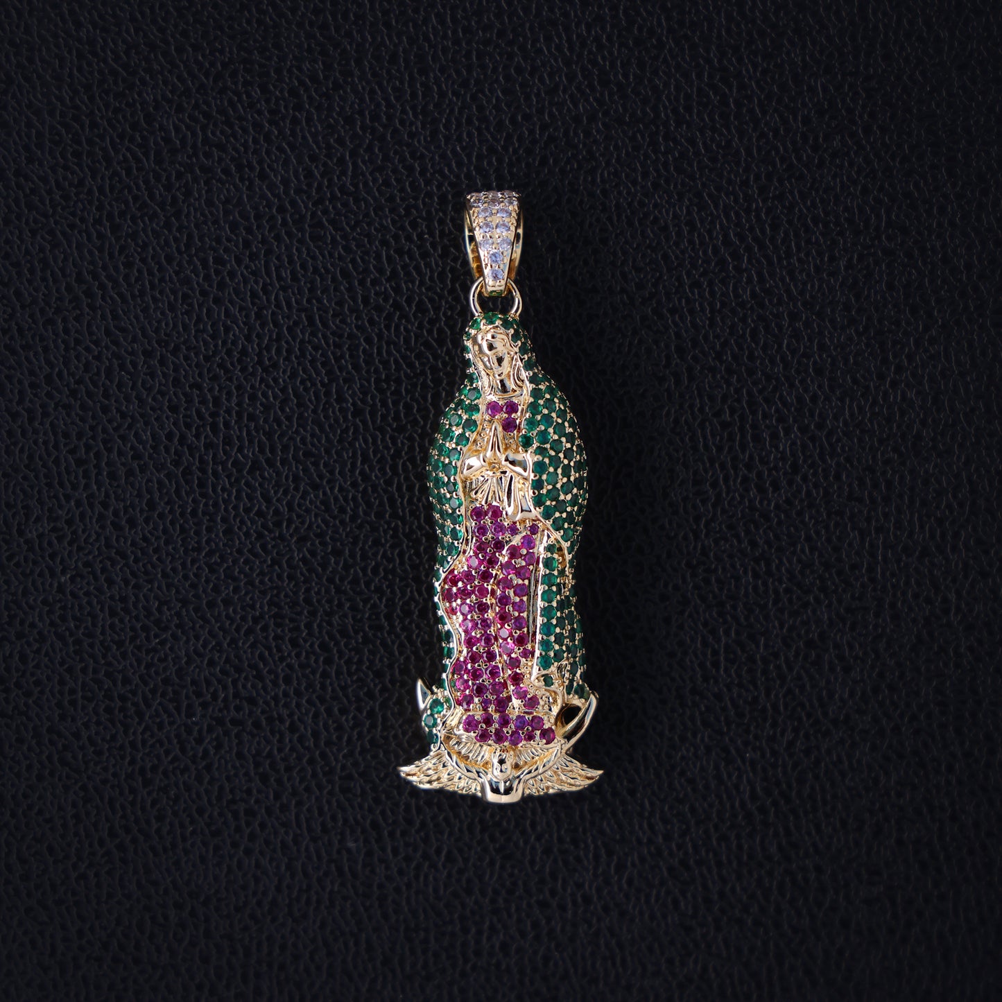 Iced Multi-Color Virgin Mary Pendant - Gold