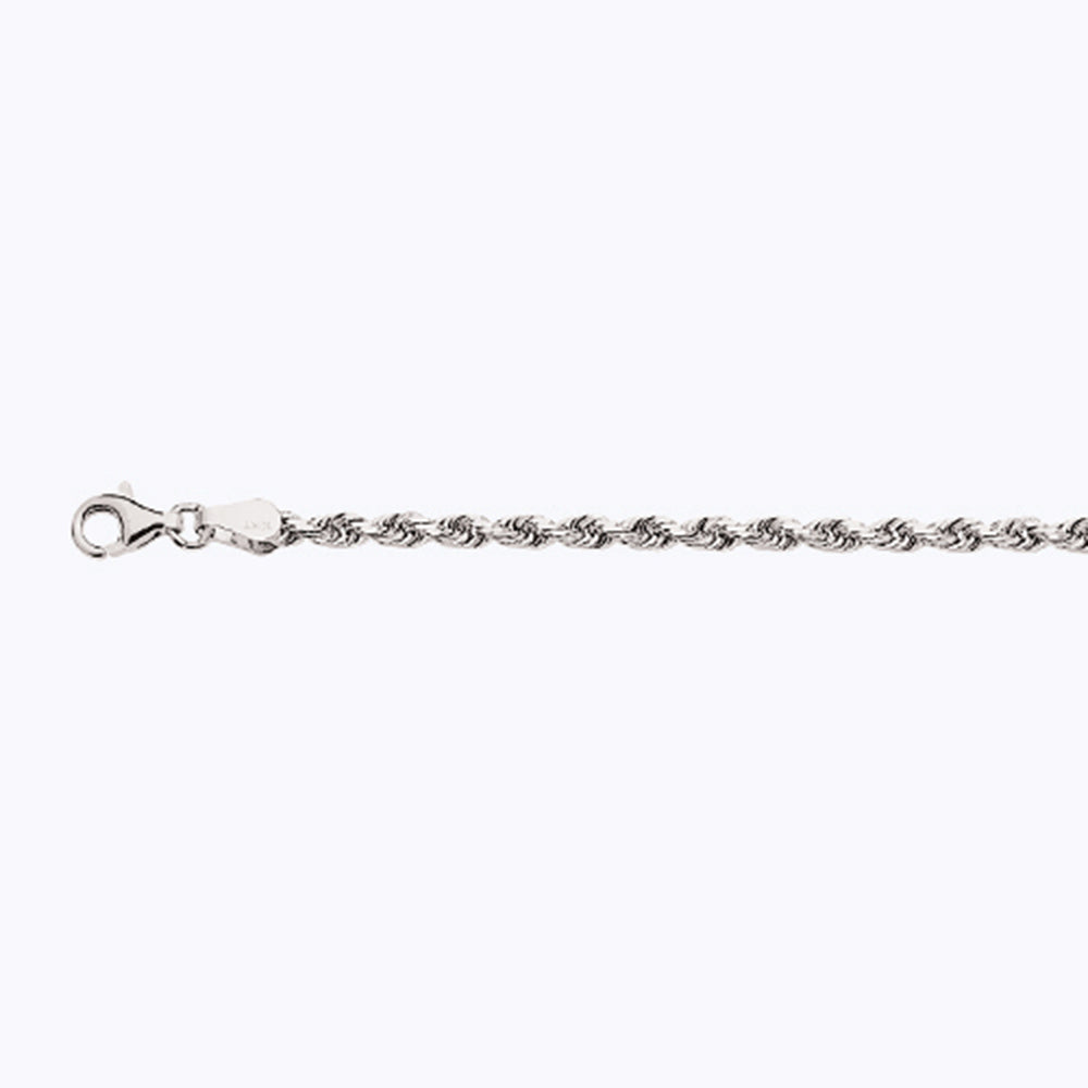 3mm Solid Diamond Cut Rope Chain - 14k White Gold