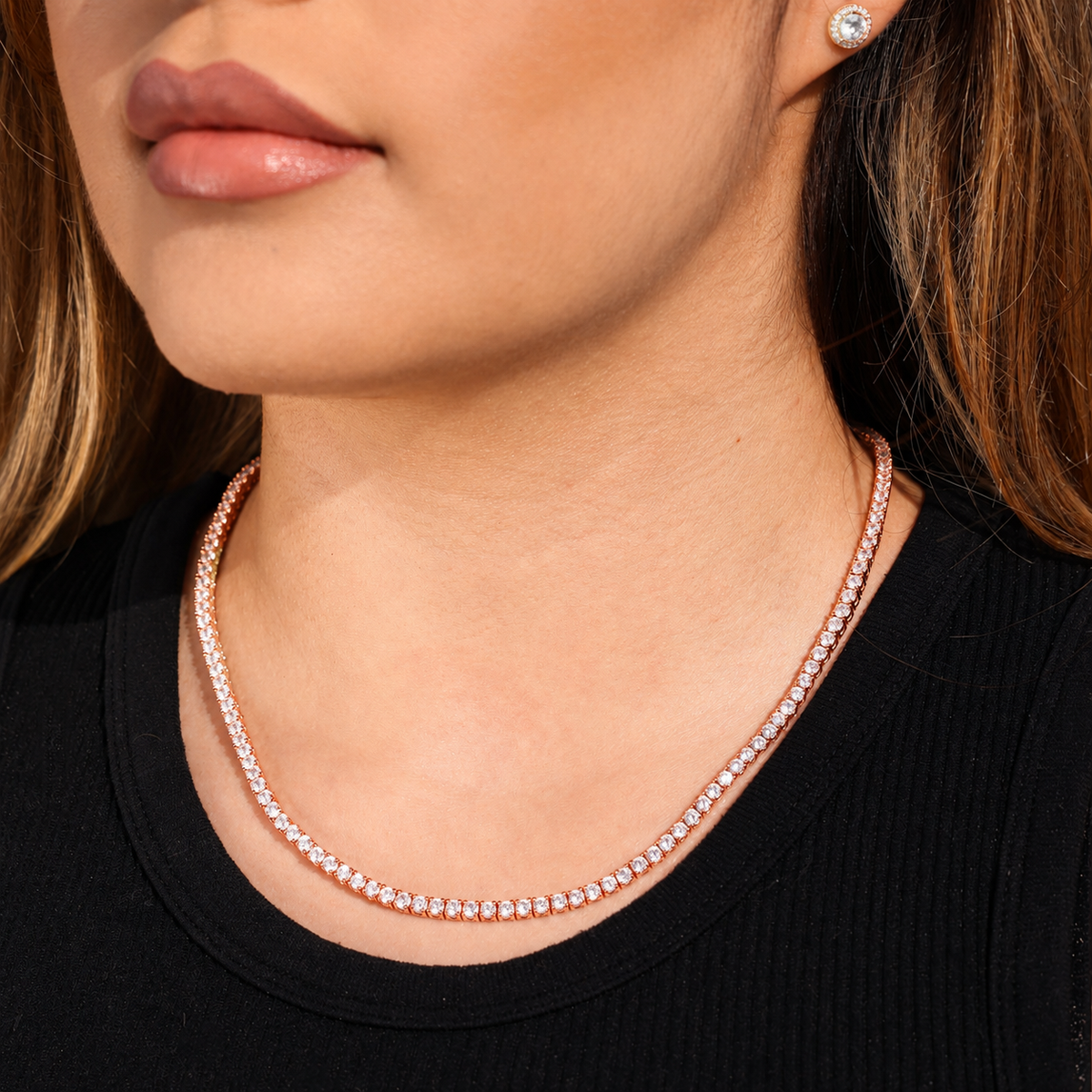 3mm Tennis Necklace - Rose Gold