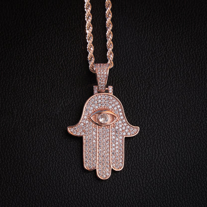 Iced Out Hamsah Pendant - Rose Gold