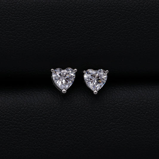 3mm Heart Cut Diamond Stud Earrings - 925 Silver