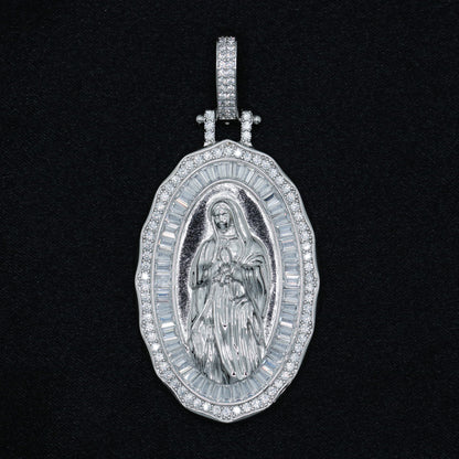 Iced Baguette Lady of Guadalupe Pendant - Real 925 Silver