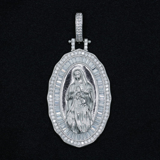 Iced Baguette Lady of Guadalupe Pendant - 925 Silver