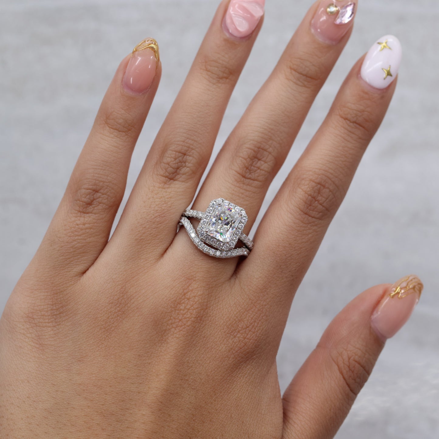 3ct Moissanite Radiant Cut Halo Ring - 925 Silver